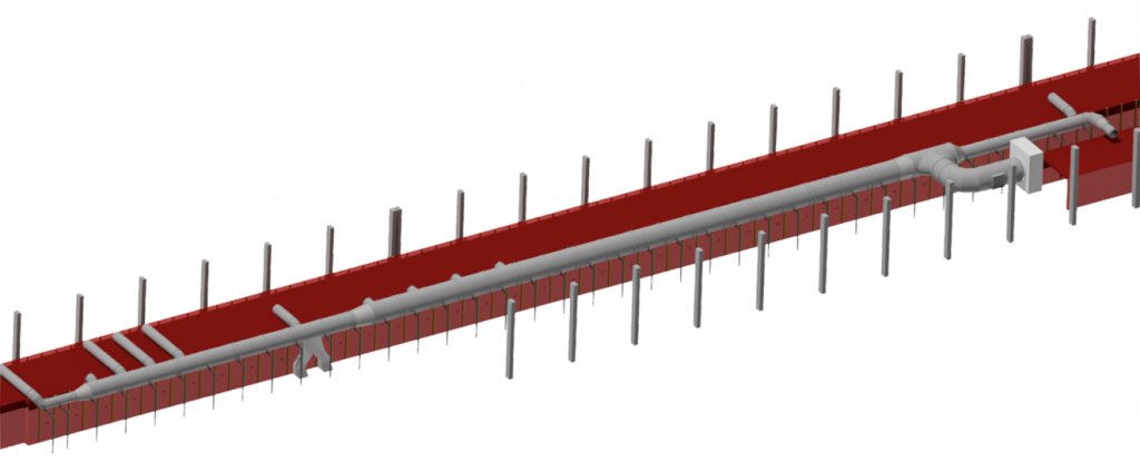 Ausschnitt aus CAD-Modell der Rohrleitung des Tunnelofens