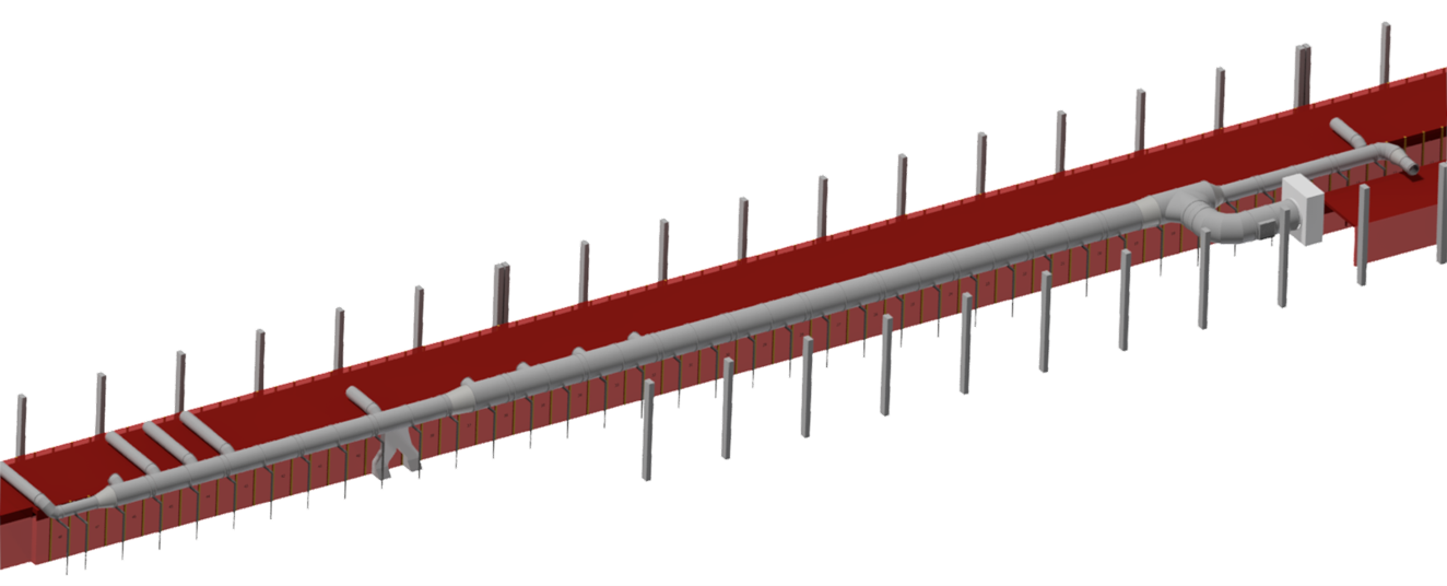 Ausschnitt aus CAD-Modell der Rohrleitung des Tunnelofens